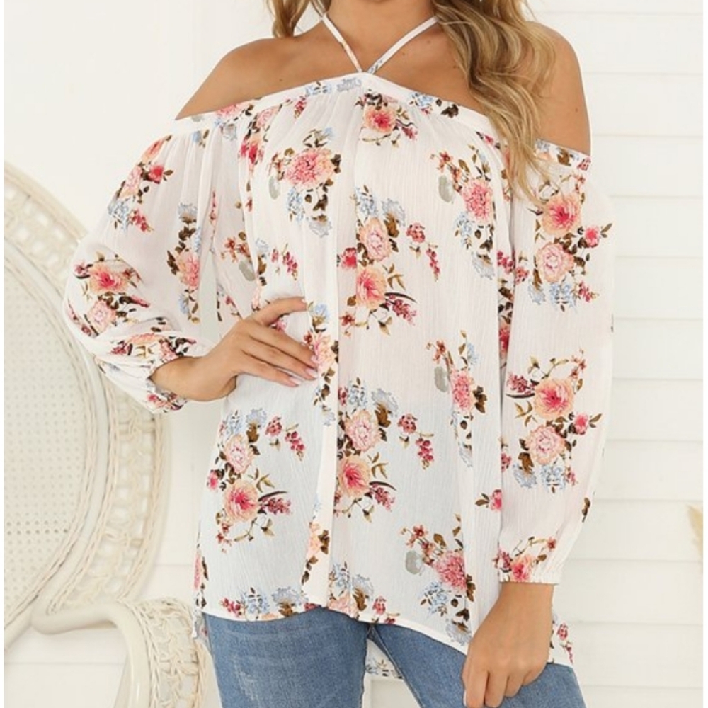 White floral off the shoulder top